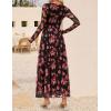 ZESICA Women’s Maxi Dress 2026 Spring Long Sleeve Crewneck Floral Print Mesh Ruched Party Wedding Guest Dresses(Pinkblack)