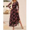 ZESICA Women’s Maxi Dress 2026 Spring Long Sleeve Crewneck Floral Print Mesh Ruched Party Wedding Guest Dresses(Pinkblack)