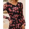 ZESICA Women’s Maxi Dress 2026 Spring Long Sleeve Crewneck Floral Print Mesh Ruched Party Wedding Guest Dresses(Pinkblack)