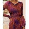 ZESICA Women’s Maxi Dress 2026 Spring Long Sleeve Crewneck Floral Print Mesh Ruched Party Wedding Guest Dresses(Pinkpurple)