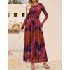 ZESICA Women’s Maxi Dress 2026 Spring Long Sleeve Crewneck Floral Print Mesh Ruched Party Wedding Guest Dresses(Pinkpurple)