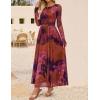 ZESICA Women’s Maxi Dress 2026 Spring Long Sleeve Crewneck Floral Print Mesh Ruched Party Wedding Guest Dresses(Pinkpurple)