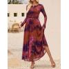 ZESICA Women’s Maxi Dress 2026 Spring Long Sleeve Crewneck Floral Print Mesh Ruched Party Wedding Guest Dresses(Pinkpurple)