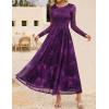 ZESICA Women’s Maxi Dress 2026 Spring Long Sleeve Crewneck Floral Print Mesh Ruched Party Wedding Guest Dresses(Purple)
