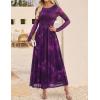 ZESICA Women’s Maxi Dress 2026 Spring Long Sleeve Crewneck Floral Print Mesh Ruched Party Wedding Guest Dresses(Purple)
