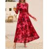 ZESICA Women’s Maxi Dress 2026 Spring Long Sleeve Crewneck Floral Print Mesh Ruched Party Wedding Guest Dresses(Red)
