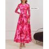 ZESICA Women’s Maxi Dress 2026 Spring Long Sleeve Crewneck Floral Print Mesh Ruched Party Wedding Guest Dresses(Rose)