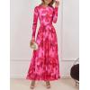 ZESICA Women’s Maxi Dress 2026 Spring Long Sleeve Crewneck Floral Print Mesh Ruched Party Wedding Guest Dresses(Rose)