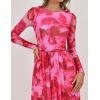 ZESICA Women’s Maxi Dress 2026 Spring Long Sleeve Crewneck Floral Print Mesh Ruched Party Wedding Guest Dresses(Rose)