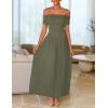 ZESICA Women’s Off The Shoulder Maxi Dress 2026 Summer Sleeveless Casual Slim Swing Pleated Formal Party Dresses(Army Green)