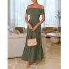 ZESICA Women’s Off The Shoulder Maxi Dress 2026 Summer Sleeveless Casual Slim Swing Pleated Formal Party Dresses(Army Green)