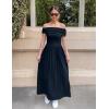 ZESICA Women’s Off The Shoulder Maxi Dress 2026 Summer Sleeveless Casual Slim Swing Pleated Formal Party Dresses(Black)