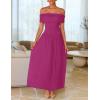 ZESICA Women’s Off The Shoulder Maxi Dress 2026 Summer Sleeveless Casual Slim Swing Pleated Formal Party Dresses(Dragon Fruit)