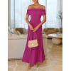 ZESICA Women’s Off The Shoulder Maxi Dress 2026 Summer Sleeveless Casual Slim Swing Pleated Formal Party Dresses(Dragon Fruit)