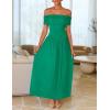 ZESICA Women’s Off The Shoulder Maxi Dress 2026 Summer Sleeveless Casual Slim Swing Pleated Formal Party Dresses(Green)
