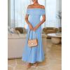 ZESICA Women’s Off The Shoulder Maxi Dress 2026 Summer Sleeveless Casual Slim Swing Pleated Formal Party Dresses(Light Blue)