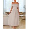 ZESICA Women’s Off The Shoulder Maxi Dress 2026 Summer Sleeveless Casual Slim Swing Pleated Formal Party Dresses(Light Khaki)