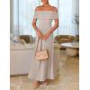 ZESICA Women’s Off The Shoulder Maxi Dress 2026 Summer Sleeveless Casual Slim Swing Pleated Formal Party Dresses(Light Khaki)