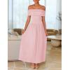 ZESICA Women’s Off The Shoulder Maxi Dress 2026 Summer Sleeveless Casual Slim Swing Pleated Formal Party Dresses(Pink)