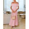 ZESICA Women’s Off The Shoulder Maxi Dress 2026 Summer Sleeveless Casual Slim Swing Pleated Formal Party Dresses(Pink)