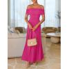 ZESICA Women’s Off The Shoulder Maxi Dress 2026 Summer Sleeveless Casual Slim Swing Pleated Formal Party Dresses(Rose)