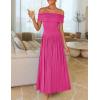 ZESICA Women’s Off The Shoulder Maxi Dress 2026 Summer Sleeveless Casual Slim Swing Pleated Formal Party Dresses(Rose)