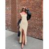 ZESICA Women’s Sleeveless Formal Maxi Dresses 2026 Summer Ribbed Square Neck High Split Party Bodycon Long Dress(Apricot)