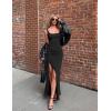 ZESICA Women’s Sleeveless Formal Maxi Dresses 2026 Summer Ribbed Square Neck High Split Party Bodycon Long Dress(Black)