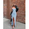 ZESICA Women’s Sleeveless Formal Maxi Dresses 2026 Summer Ribbed Square Neck High Split Party Bodycon Long Dress(Blue)