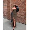 ZESICA Women’s Sleeveless Formal Maxi Dresses 2026 Summer Ribbed Square Neck High Split Party Bodycon Long Dress(Brown)