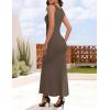 ZESICA Women’s Sleeveless Formal Maxi Dresses 2026 Summer Ribbed Square Neck High Split Party Bodycon Long Dress(Brown)