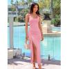 ZESICA Women’s Sleeveless Formal Maxi Dresses 2026 Summer Ribbed Square Neck High Split Party Bodycon Long Dress(Pink)