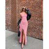 ZESICA Women’s Sleeveless Formal Maxi Dresses 2026 Summer Ribbed Square Neck High Split Party Bodycon Long Dress(Pink)