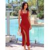 ZESICA Women’s Sleeveless Formal Maxi Dresses 2026 Summer Ribbed Square Neck High Split Party Bodycon Long Dress(Red)