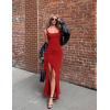 ZESICA Women’s Sleeveless Formal Maxi Dresses 2026 Summer Ribbed Square Neck High Split Party Bodycon Long Dress(Red)