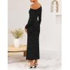 ZESICA Women’s Spring Floral Off Shoulder Bodycon Maxi Dresses 2026 Long Sleeve Ruched Elegant Cocktail Party Dress(Black)