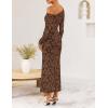 ZESICA Women’s Spring Floral Off Shoulder Bodycon Maxi Dresses 2026 Long Sleeve Ruched Elegant Cocktail Party Dress(Brown)