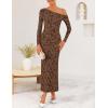 ZESICA Women’s Spring Floral Off Shoulder Bodycon Maxi Dresses 2026 Long Sleeve Ruched Elegant Cocktail Party Dress(Brown)