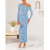 ZESICA Women’s Spring Floral Off Shoulder Bodycon Maxi Dresses 2026 Long Sleeve Ruched Elegant Cocktail Party Dress(Dustyblue)