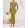 ZESICA Women’s Spring Floral Off Shoulder Bodycon Maxi Dresses 2026 Long Sleeve Ruched Elegant Cocktail Party Dress(Green)