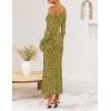 ZESICA Women’s Spring Floral Off Shoulder Bodycon Maxi Dresses 2026 Long Sleeve Ruched Elegant Cocktail Party Dress(Green)
