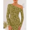 ZESICA Women’s Spring Floral Off Shoulder Bodycon Maxi Dresses 2026 Long Sleeve Ruched Elegant Cocktail Party Dress(Green)