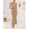 ZESICA Women’s Spring Floral Off Shoulder Bodycon Maxi Dresses 2026 Long Sleeve Ruched Elegant Cocktail Party Dress(Khaki)