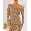 ZESICA Women’s Spring Floral Off Shoulder Bodycon Maxi Dresses 2026 Long Sleeve Ruched Elegant Cocktail Party Dress(Khaki)