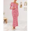 ZESICA Women’s Spring Floral Off Shoulder Bodycon Maxi Dresses 2026 Long Sleeve Ruched Elegant Cocktail Party Dress(Pink)