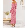 ZESICA Women’s Spring Floral Off Shoulder Bodycon Maxi Dresses 2026 Long Sleeve Ruched Elegant Cocktail Party Dress(Pink)