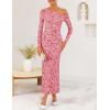 ZESICA Women’s Spring Floral Off Shoulder Bodycon Maxi Dresses 2026 Long Sleeve Ruched Elegant Cocktail Party Dress(Pink)