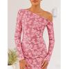 ZESICA Women’s Spring Floral Off Shoulder Bodycon Maxi Dresses 2026 Long Sleeve Ruched Elegant Cocktail Party Dress(Pink)
