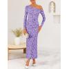 ZESICA Women’s Spring Floral Off Shoulder Bodycon Maxi Dresses 2026 Long Sleeve Ruched Elegant Cocktail Party Dress(Purple)