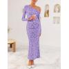 ZESICA Women’s Spring Floral Off Shoulder Bodycon Maxi Dresses 2026 Long Sleeve Ruched Elegant Cocktail Party Dress(Purple)